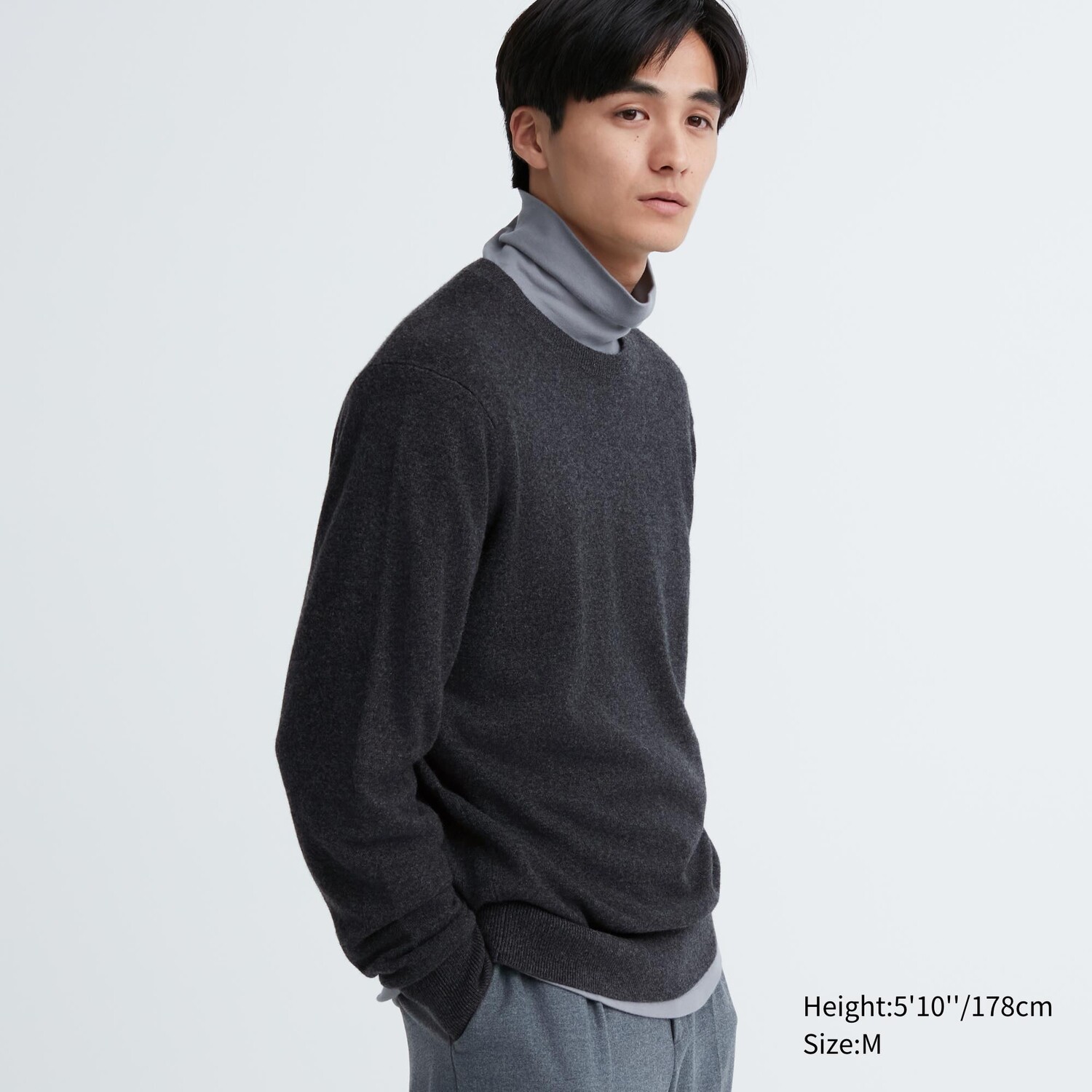 

Свитер Uniqlo мужской из кашемира с круглым вырезом, темно-серый