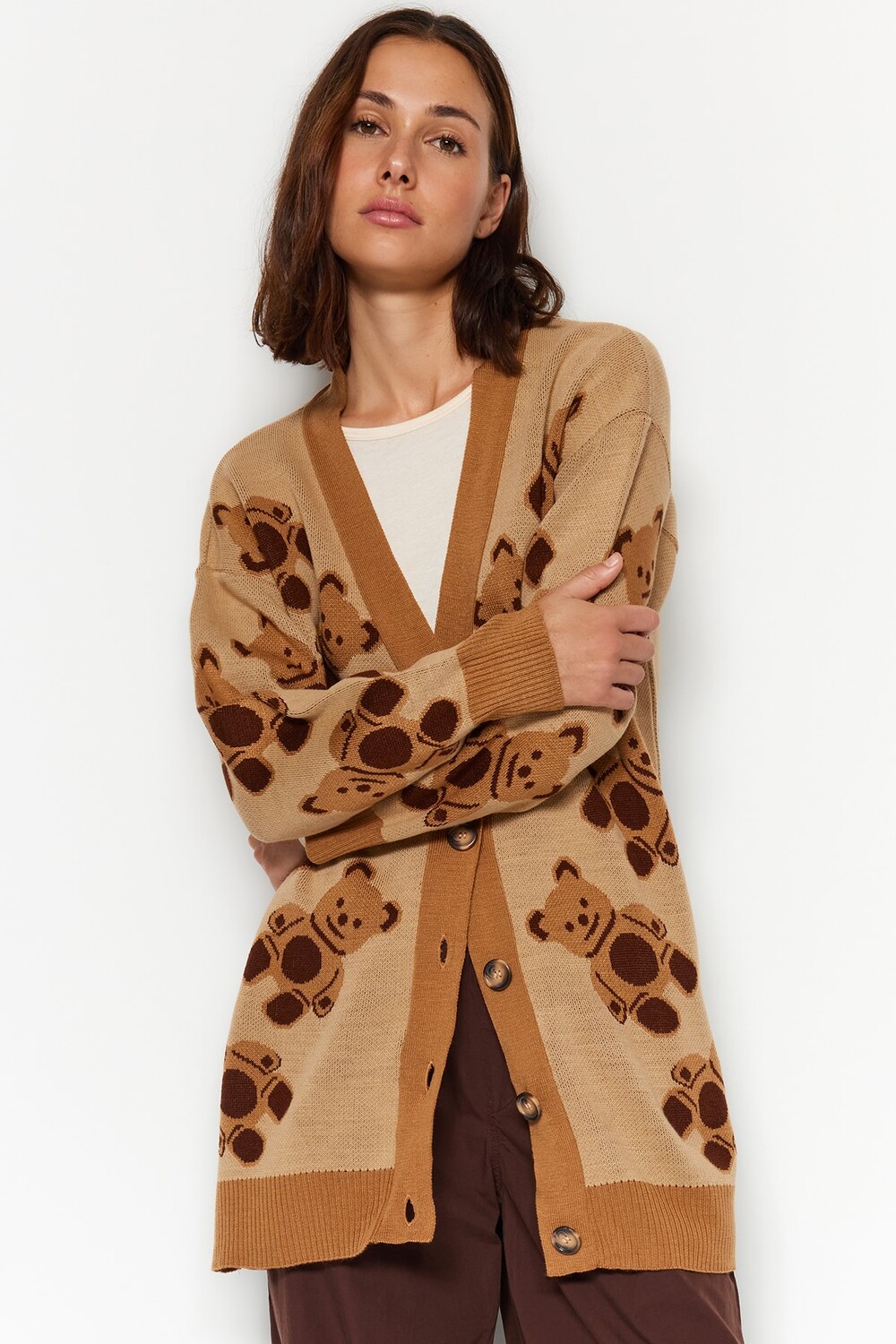 

Кардиган - Бежевый - Классический крой Trendyol Modest, бежевый