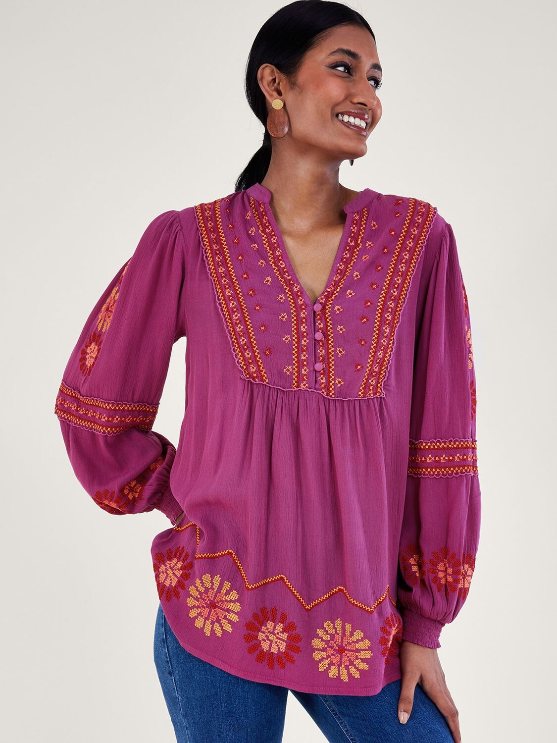 

Блуза с цветочным принтом Monsoon Stitch, розовая