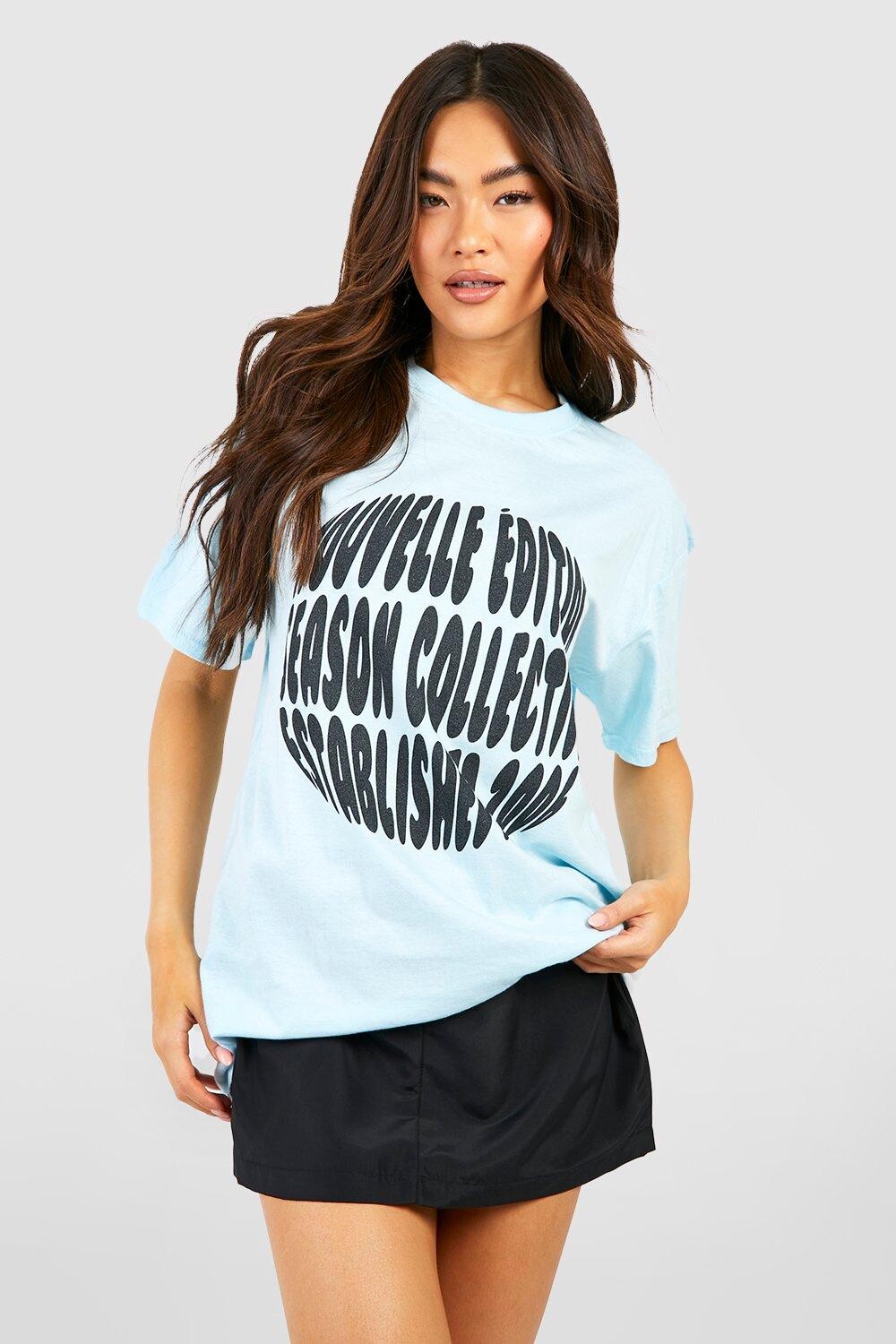 

Футболка оверсайз с принтом season collective circle Boohoo, синий