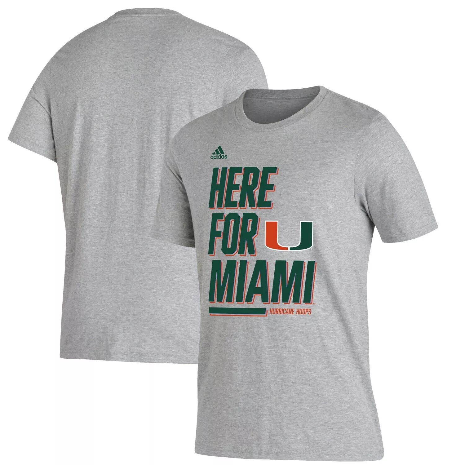 

Мужская футболка adidas Heathered Grey Miami Hurricanes Here For Bench