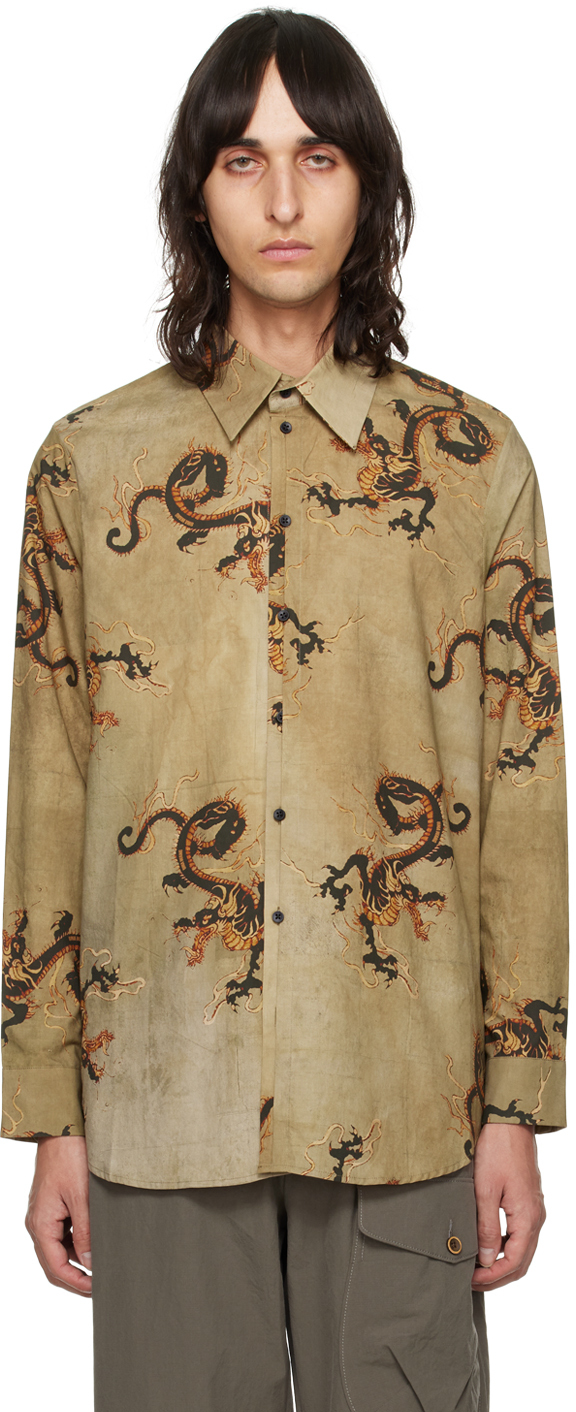 Светло-коричневая рубашка с вкладками Uma Wang, цвет Tan/Black