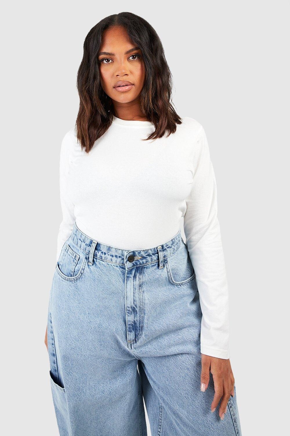 

Приталенный топ с длинными рукавами Plus boohoo, белый