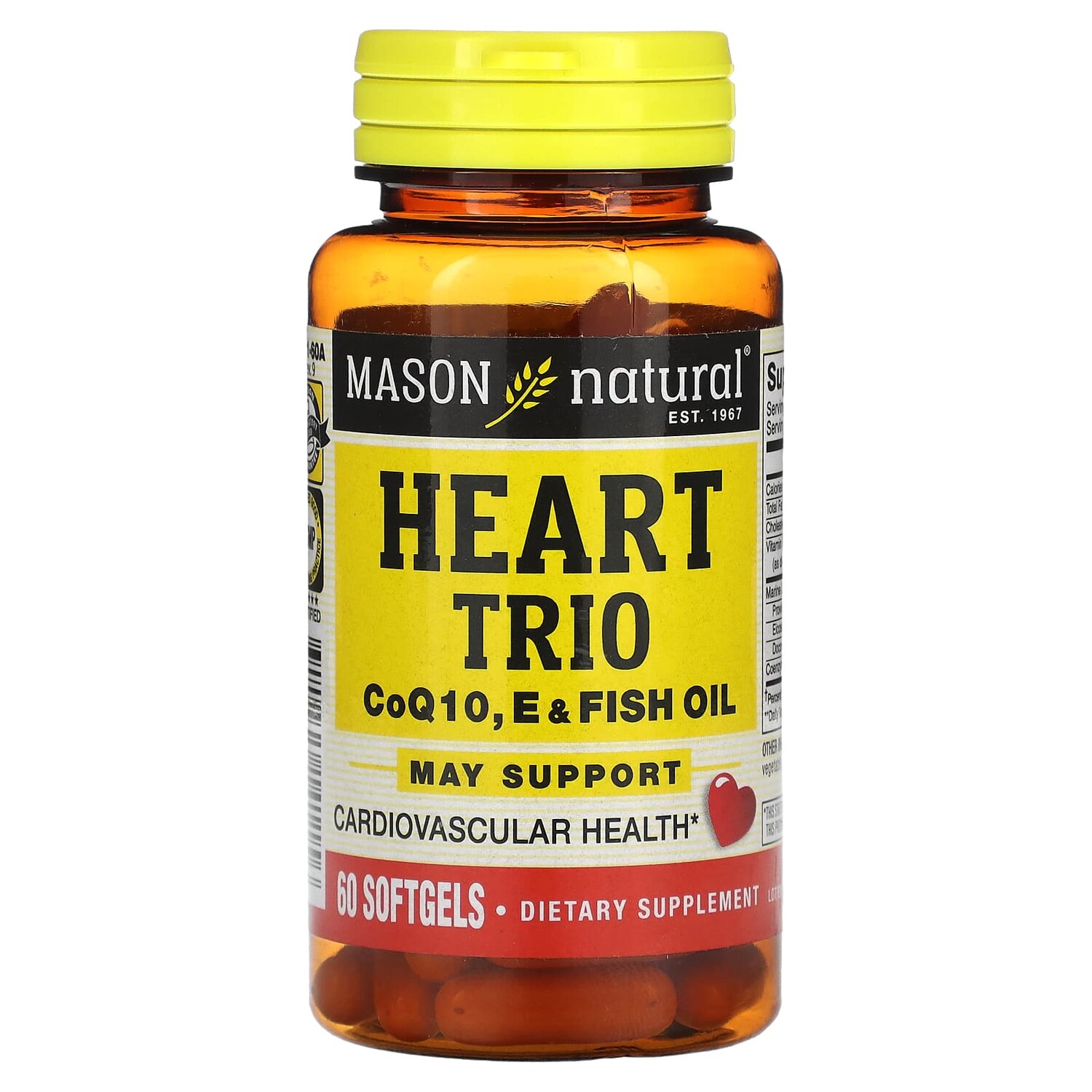 

Heart Trio, коэнзим Q10, пищевой и рыбий жир, 60 мягких таблеток, Mason Natural