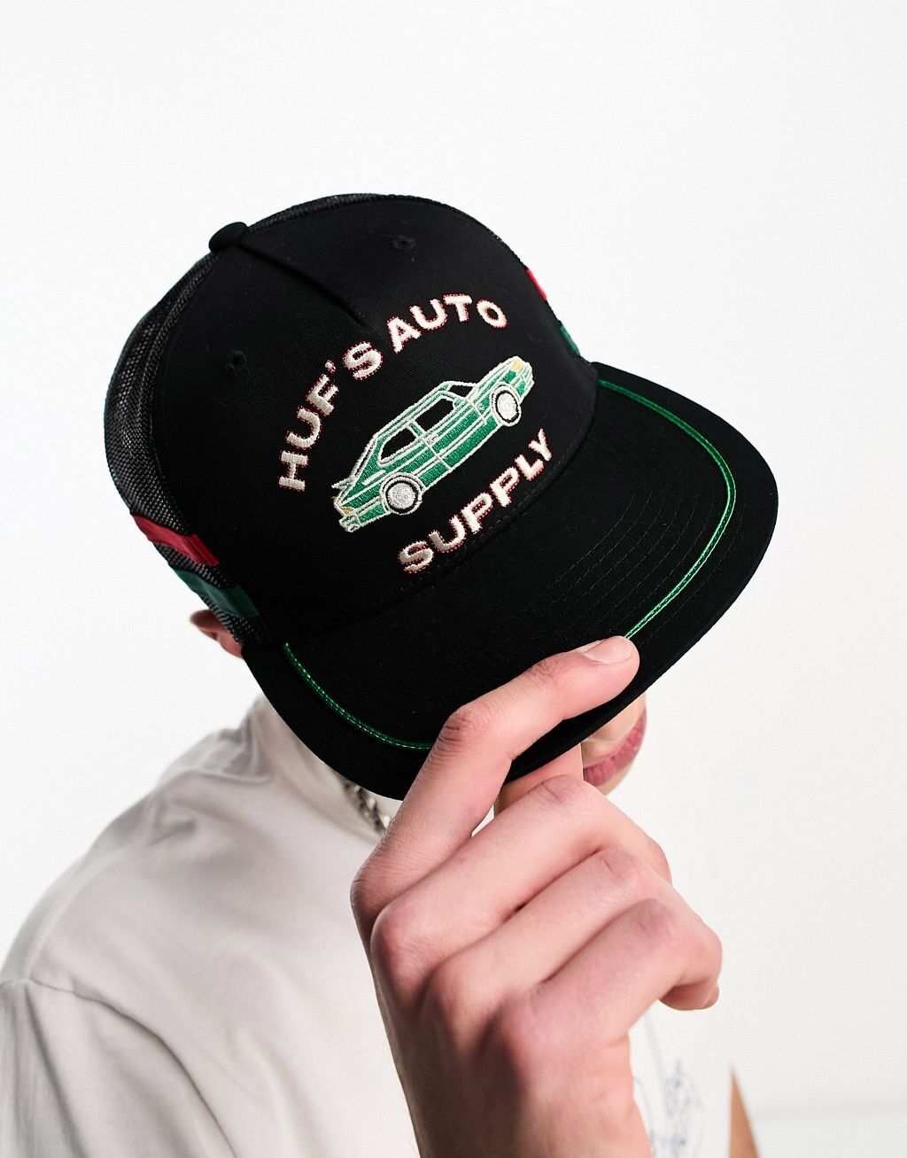 

Черно-зеленая кепка дальнобойщика HUF Auto Supply