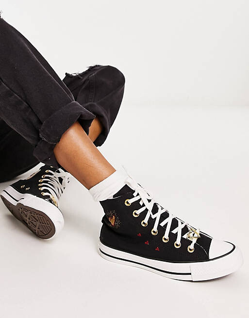 

Черные кроссовки с сердечками и вышивкой Converse Chuck Taylor All Star Hi