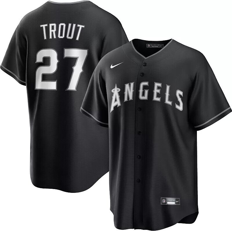 

Мужская черная крутая базовая майка Nike Los Angeles Angels Mike Trout