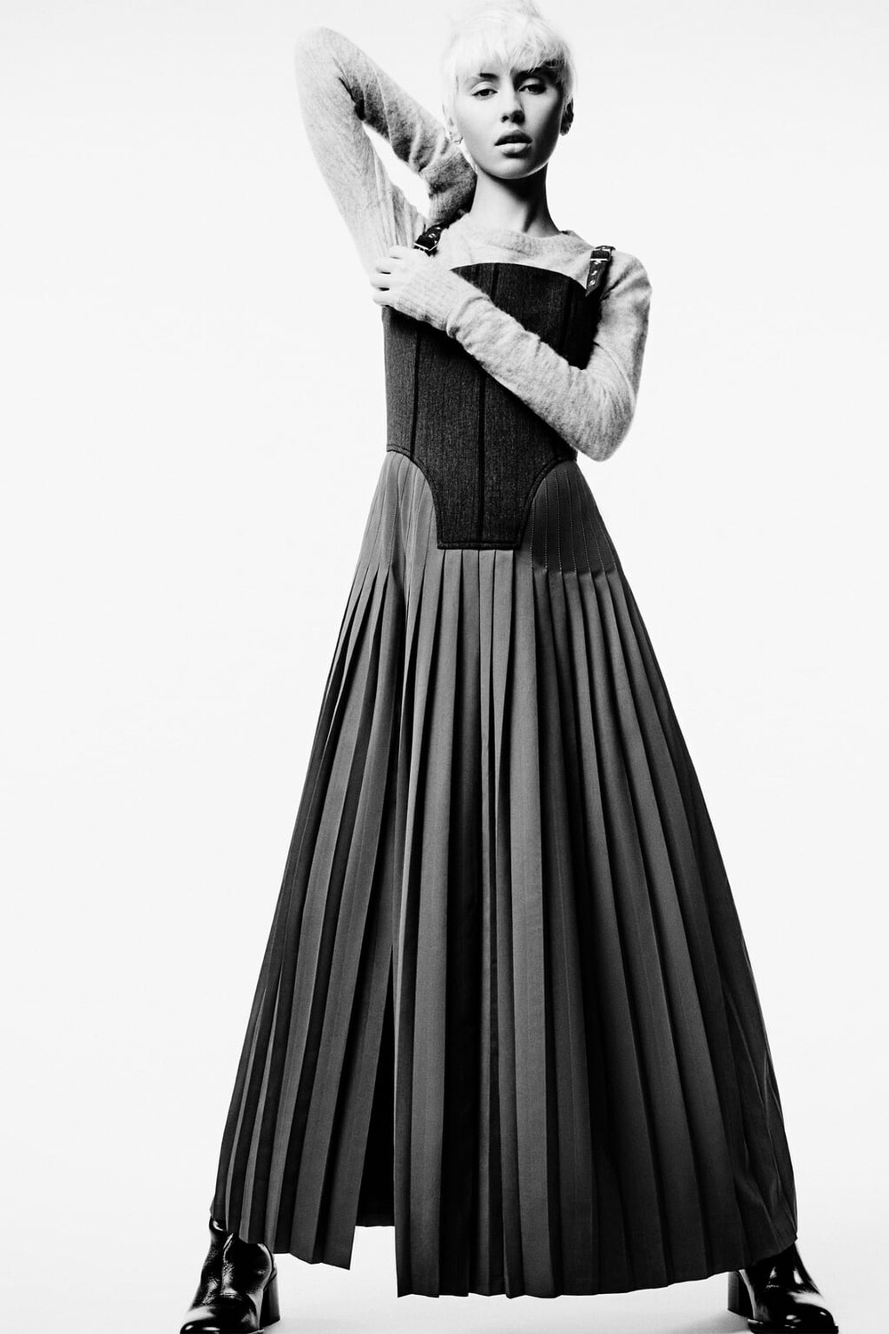 

Плиссированное платье-бюстье ZARA, серый