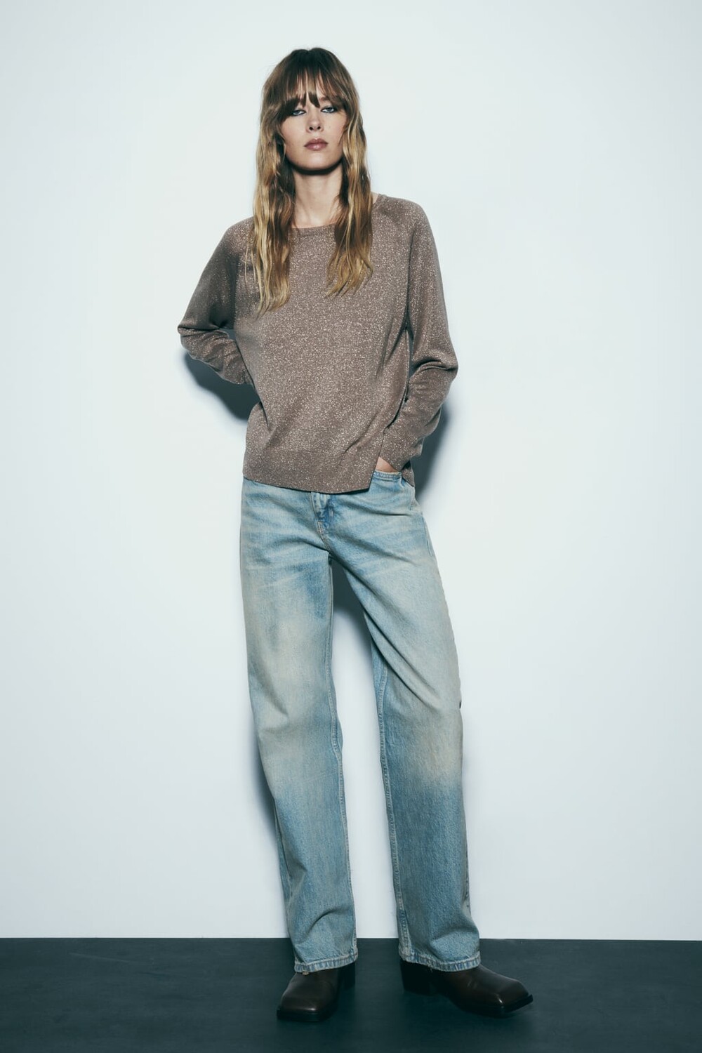 

Свитер вязки с металлизированной нитью ZARA, бронзовый, Коричневый