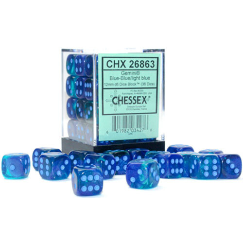 

Аксессуары Chessex Chessex 12mm d6 Set: Gemini Luminary - Blue-Blue w/Light Blue (36)