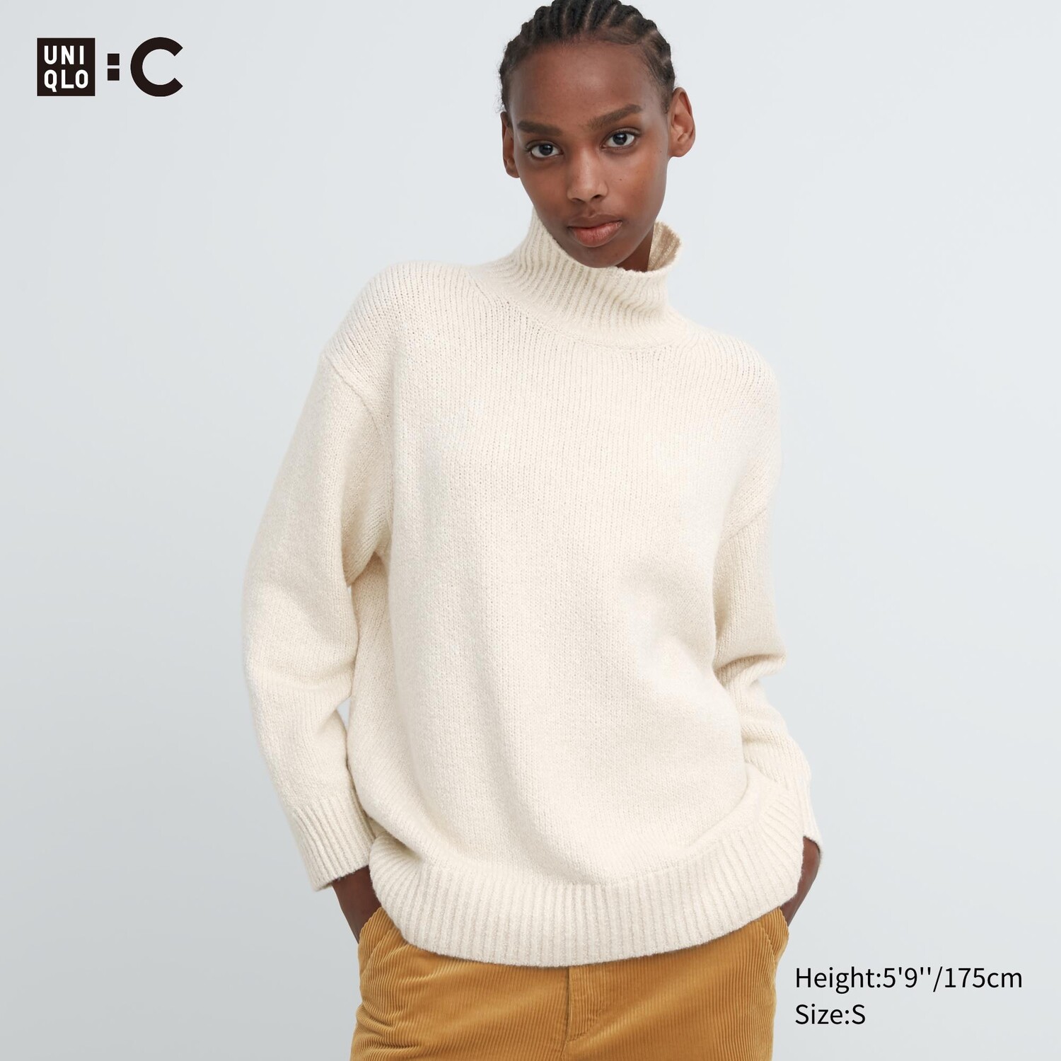 

Мягкий трикотажный джемпер с высоким воротником Uniqlo, кремовый, Бежевый