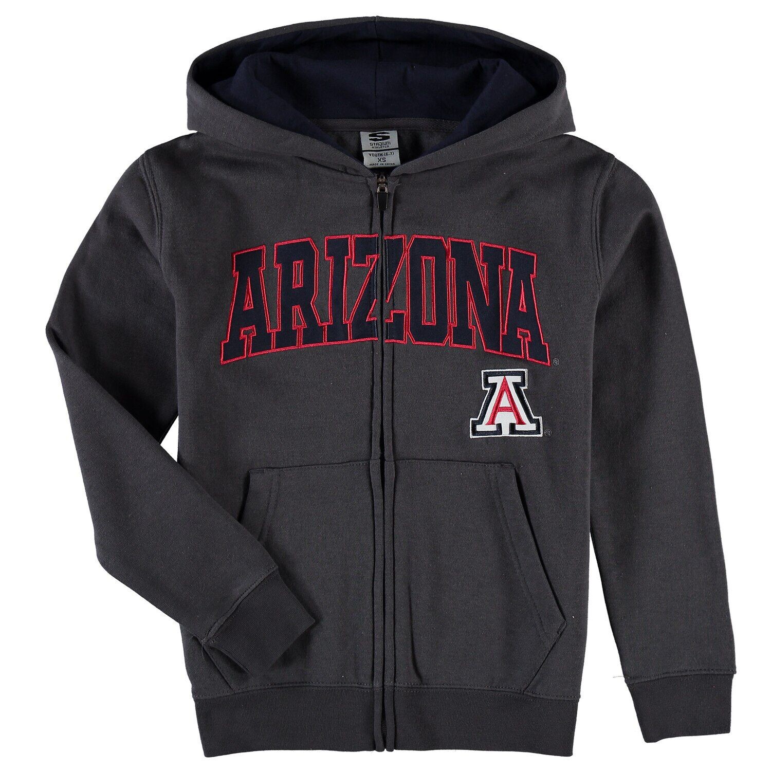 

Молодежная худи с молнией во всю длину, темно-серый Arizona Wildcats с аппликацией и логотипом Colosseum
