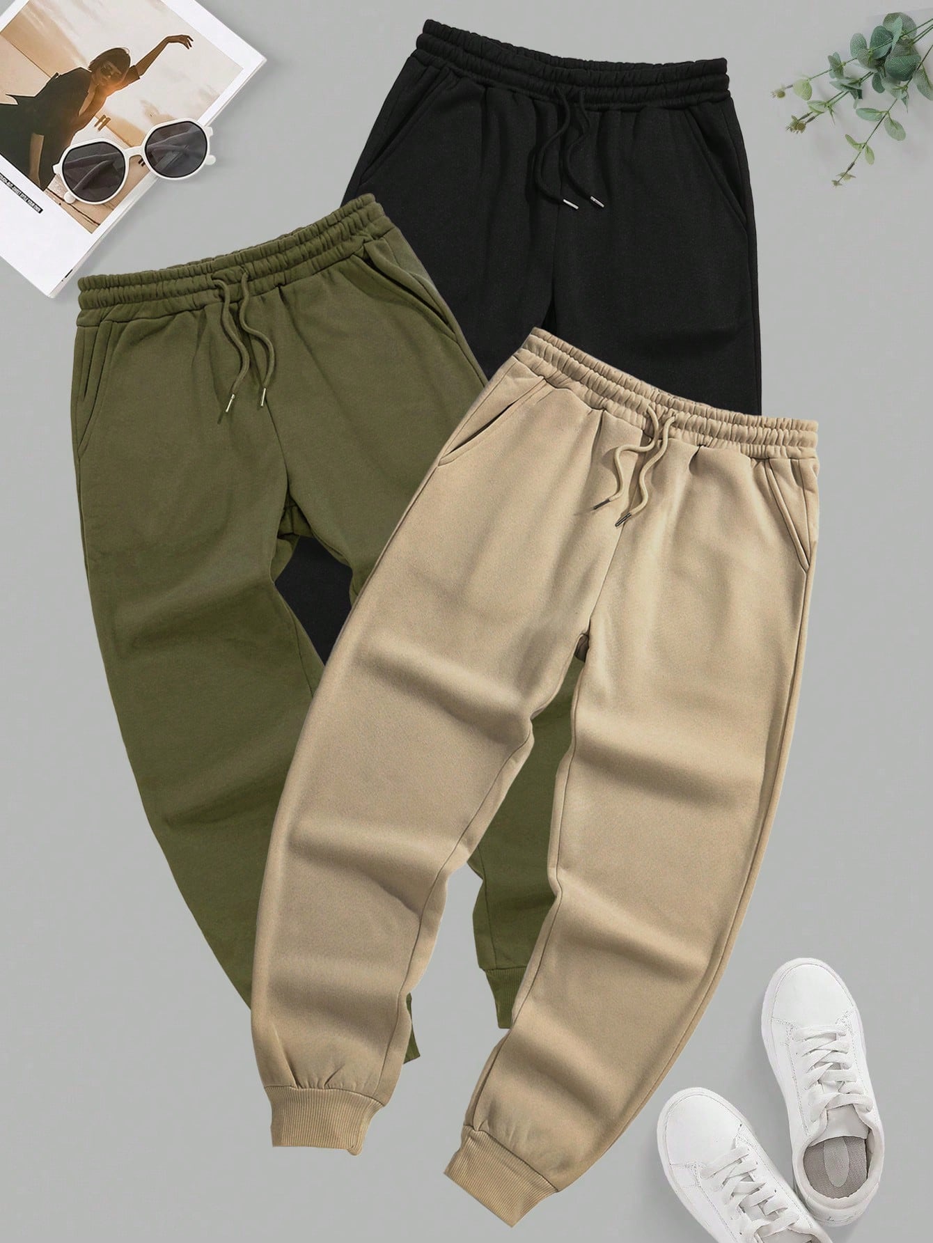 Мужские брюки-джоггеры с завязками на талии, многоцветный мужские быстросохнущие спортивные брюки с эластичными манжетами черный