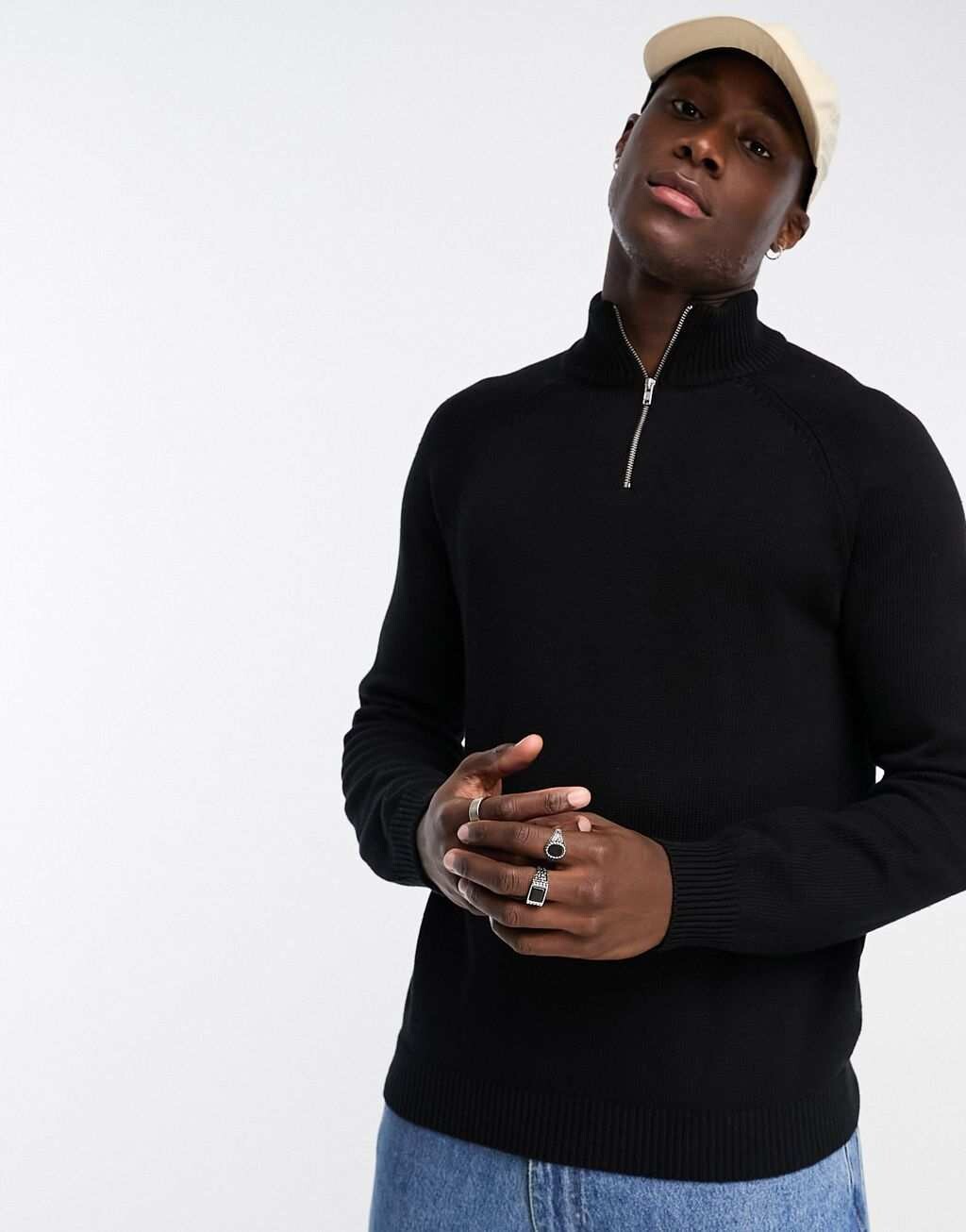 

Черный вязаный джемпер средней плотности с молнией 1/4 ASOS DESIGN
