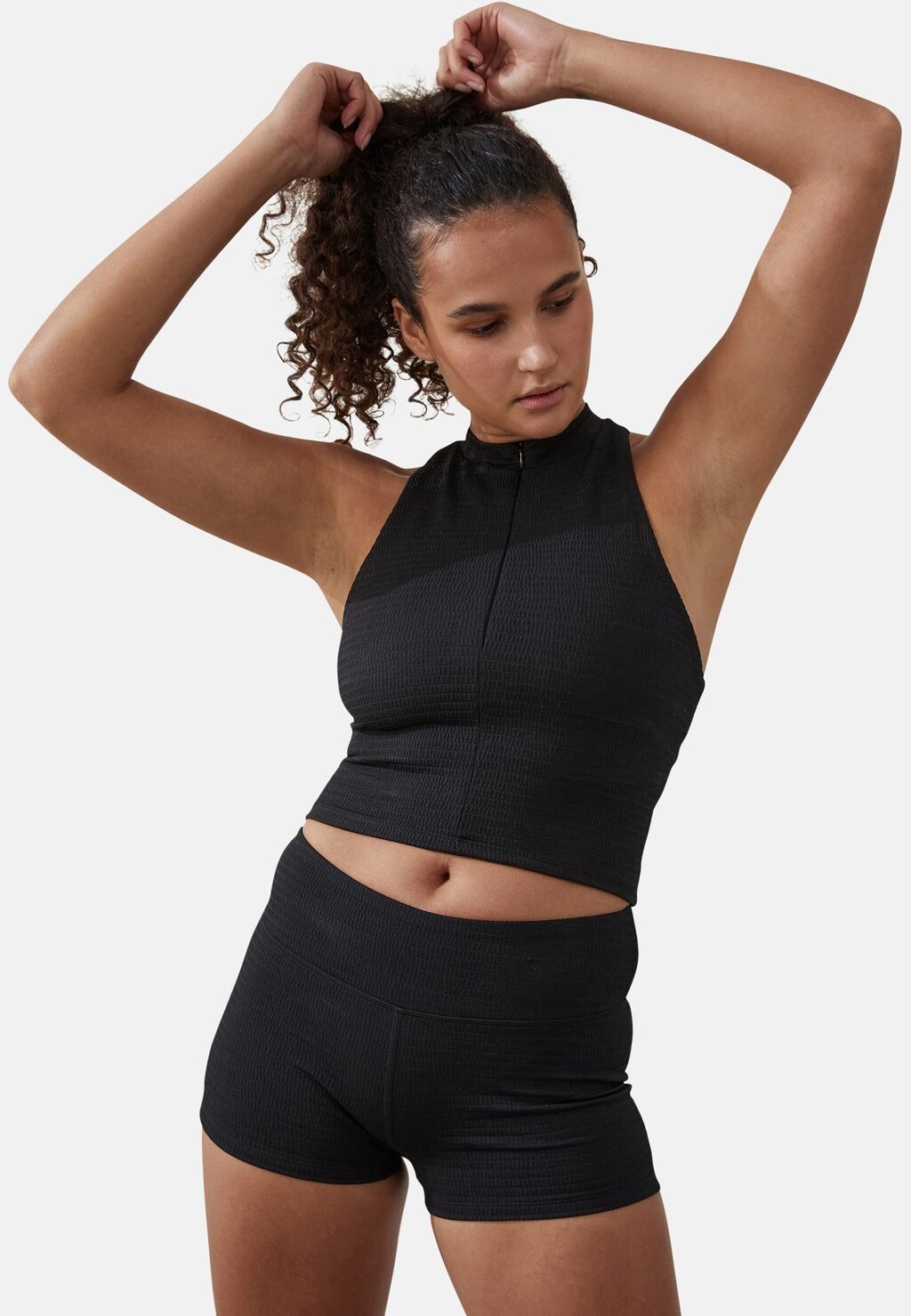 

Топ Ruched Texture Half Zip Tank Cotton On, черный