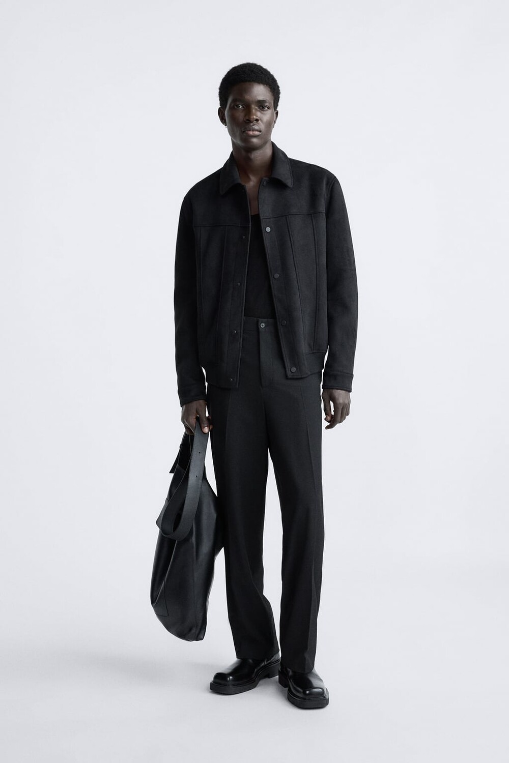 Куртка из искусственной замши ZARA, черный