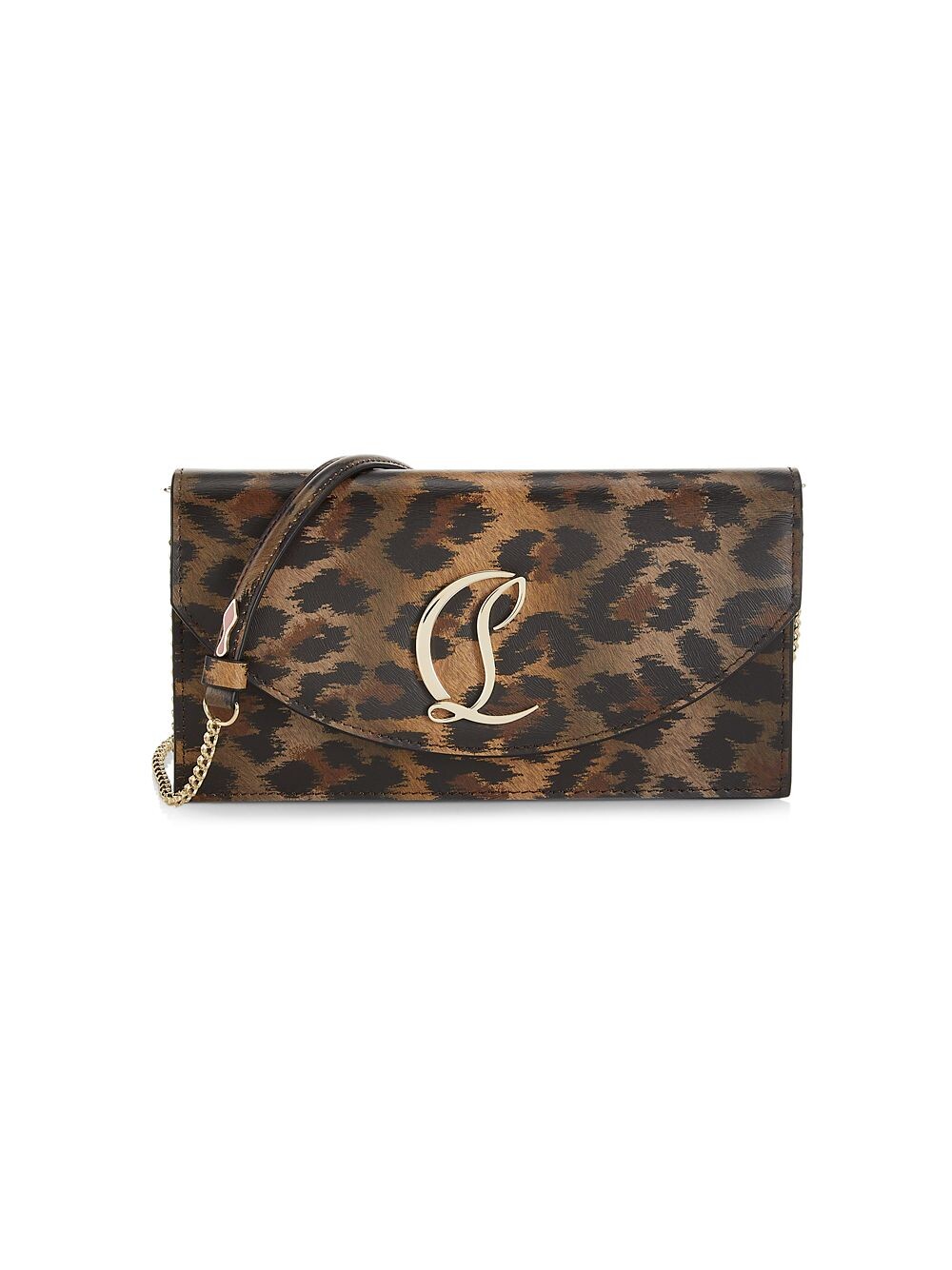 

Кожаный клатч на цепочке с леопардовым принтом Loubi54 Christian Louboutin, коричневый
