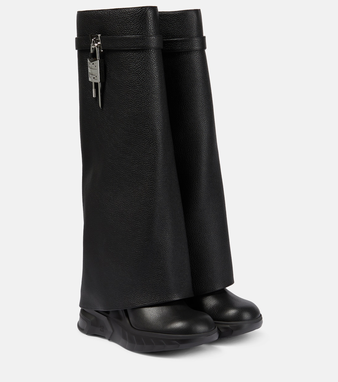 Кожаные сапоги до колена с замком Shark Givenchy, черный черные сапоги с навесным замком lizard givenchy