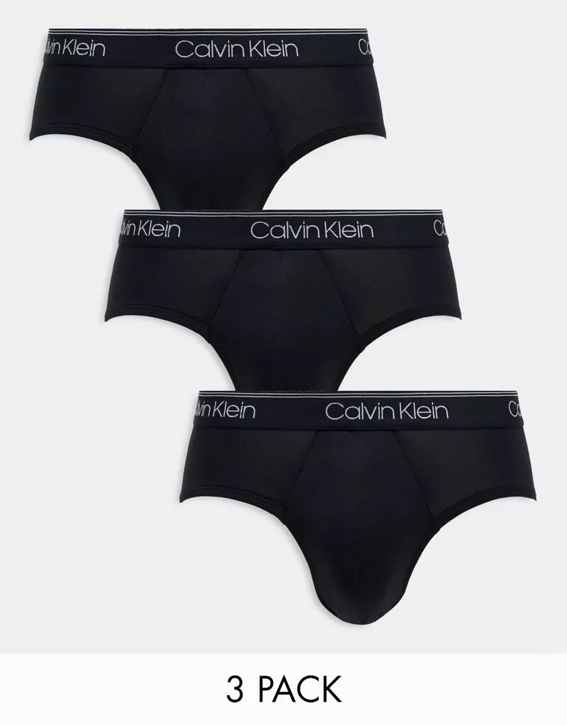 Комплект из трех трусов-стрейч черного цвета с контрастным логотипом на поясе Calvin Klein комплект из трех трусов nike everyday cotton stretch черного цвета с контрастным поясом