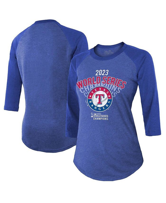 

Женские нитки Футболка Tri-Blend Royal Texas Rangers 2023 World Series Champions Out of This World реглан с рукавами 3/4 Majestic, синий