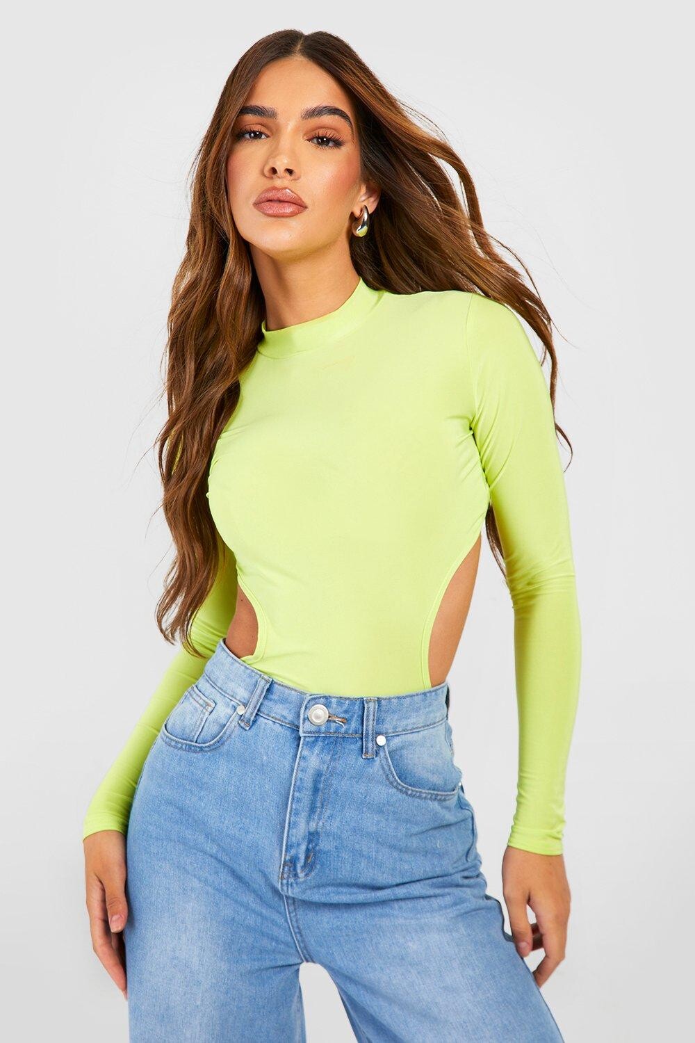 

Облегающее боди с высоким воротом и без спинки Boohoo, лаймовый