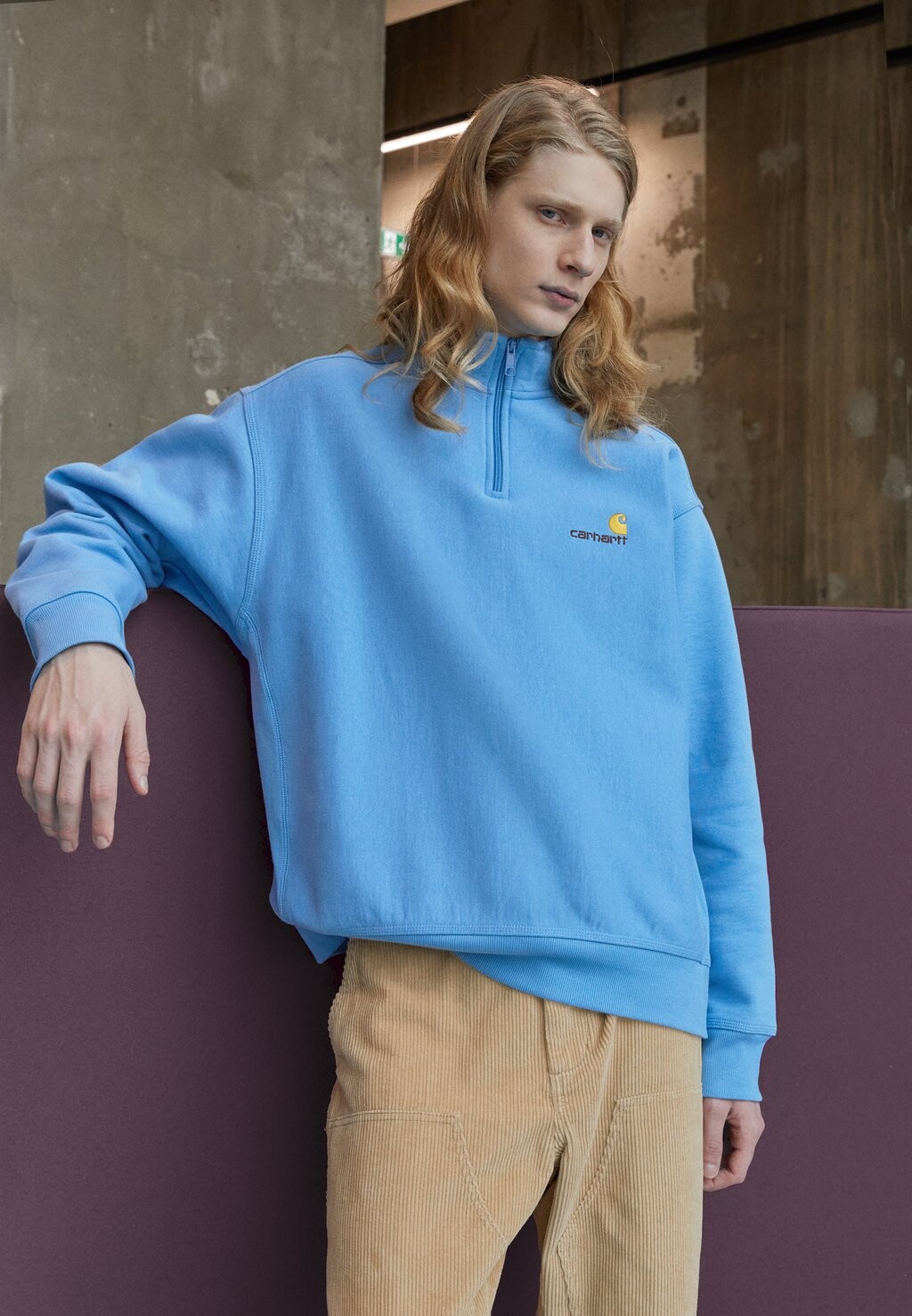 

Толстовка Carhartt WIP Half Zip American Script, голубой, Синий