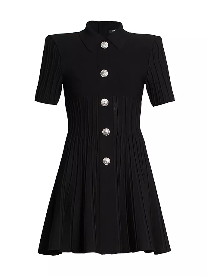

Расклешенное мини-платье рельефной вязки Balmain, черный