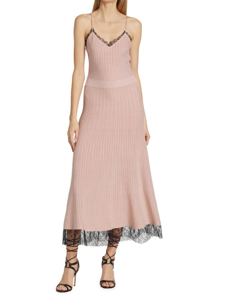 Платье миди с кружевными деталями в рубчик Jason Wu, цвет Blossom Pink 101 pink blossom
