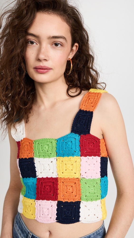 

Топ English Factory Colorblock Crochet Tank, разноцветный