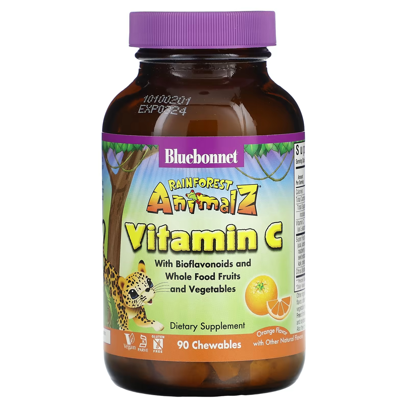 Витамин Bluebonnet Nutrition Rainforest Animalz апельсин, 90 жевательных таблеток rainforest animalz натуральная ванильная глазурь с кальцием магнием и витамином d3 90 жевательных таблеток bluebonnet nutrition