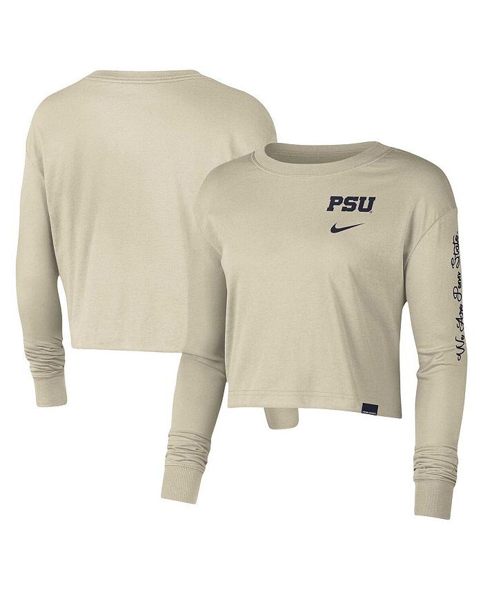 

Женский кремовый укороченный топ с длинными рукавами Penn State Nittany Lions Varsity Letter Nike, слоновая кость/кремовый