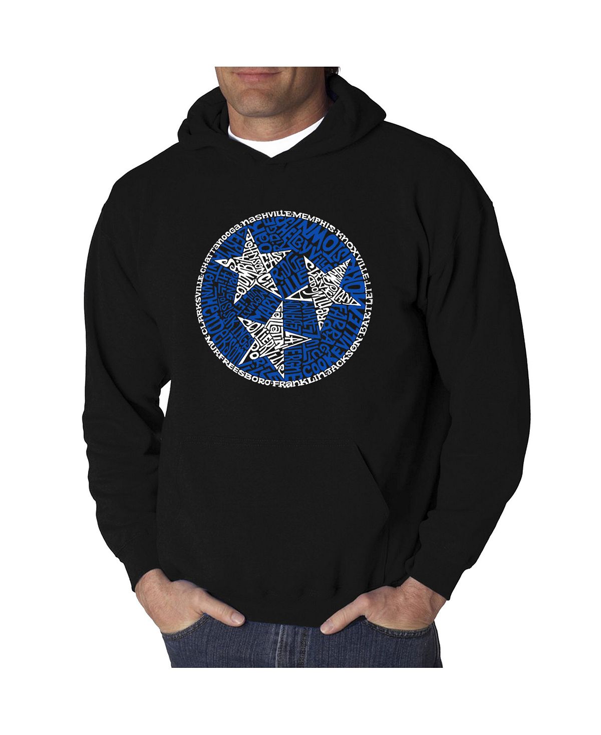 флаг штата теннесси Мужская толстовка с капюшоном tennessee tristar word art LA Pop Art, черный