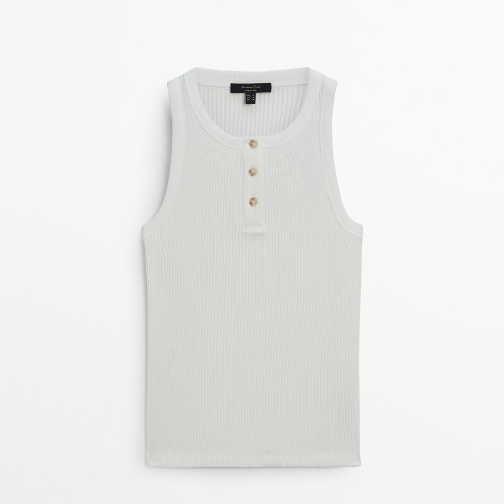 

Топ Massimo Dutti Sleeveless Ribbed With A Henley Collar, кремовый