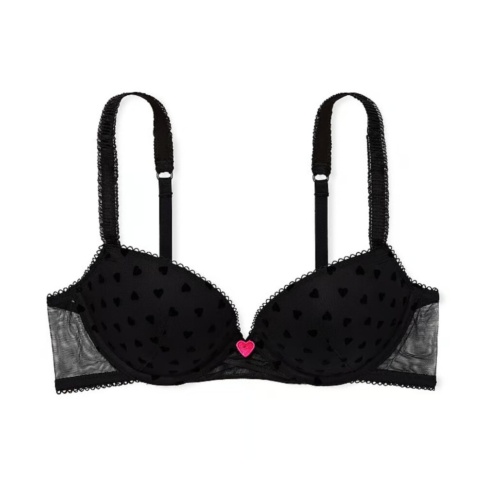 

Бюстгальтер Victoria's Secret Fun & Flirty Lace-Trim Satin Push-Up, черный