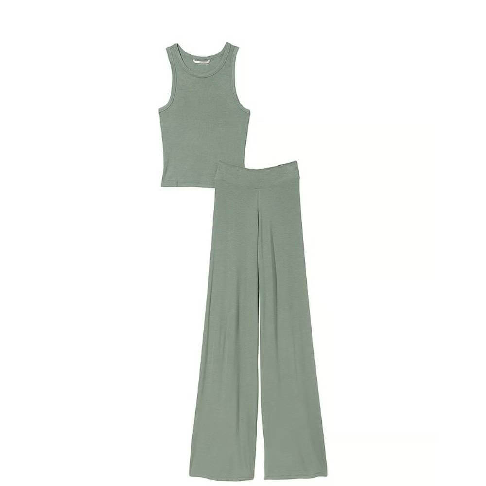 Комплект пижамный Victoria's Secret Ribbed Modal Tank & Pants, 2 предмета, зеленый