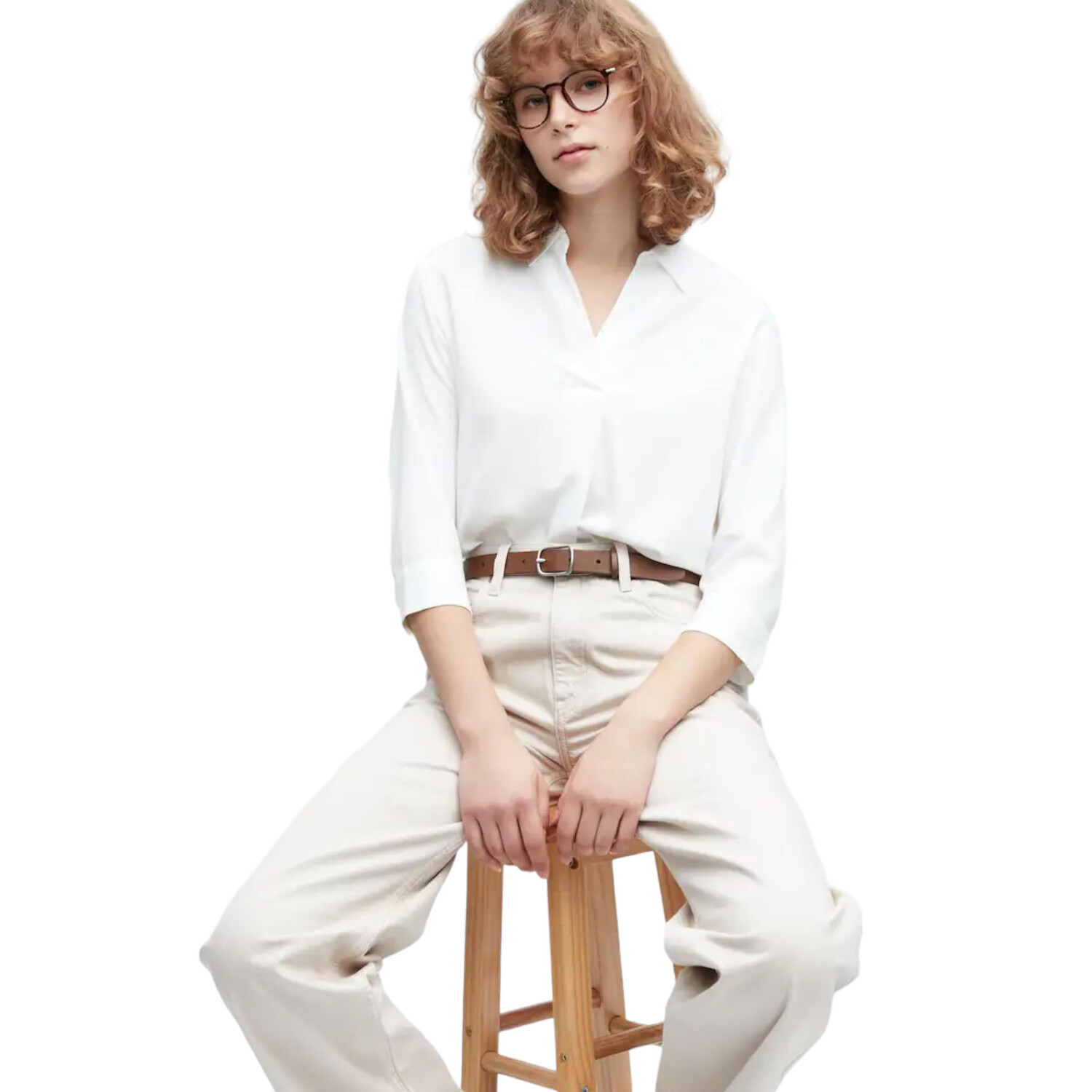 

Блуза Uniqlo Viscose Skipper Collar 3/4 Sleeved, белый
