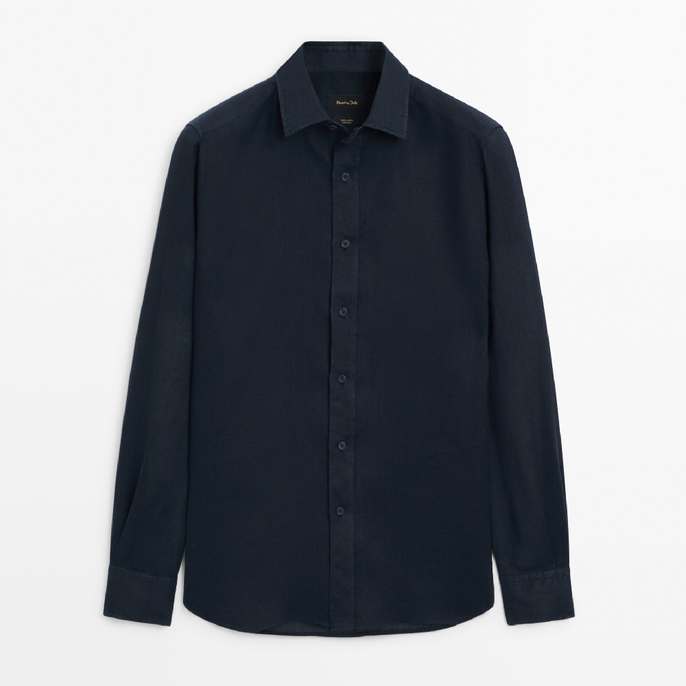 Рубашка Massimo Dutti 100% Linen Regular Fit, темно-синий