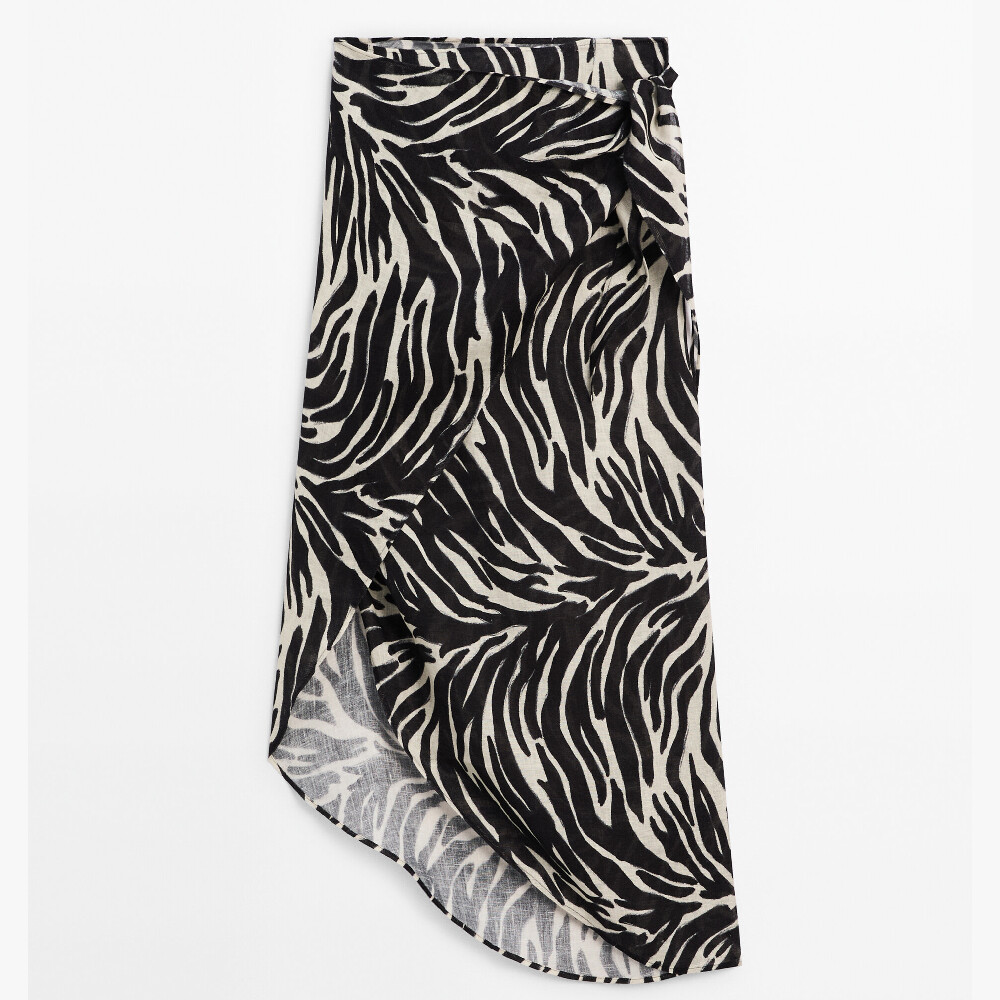 

Юбка Massimo Dutti Printed Pareo, черный/белый/кремовый