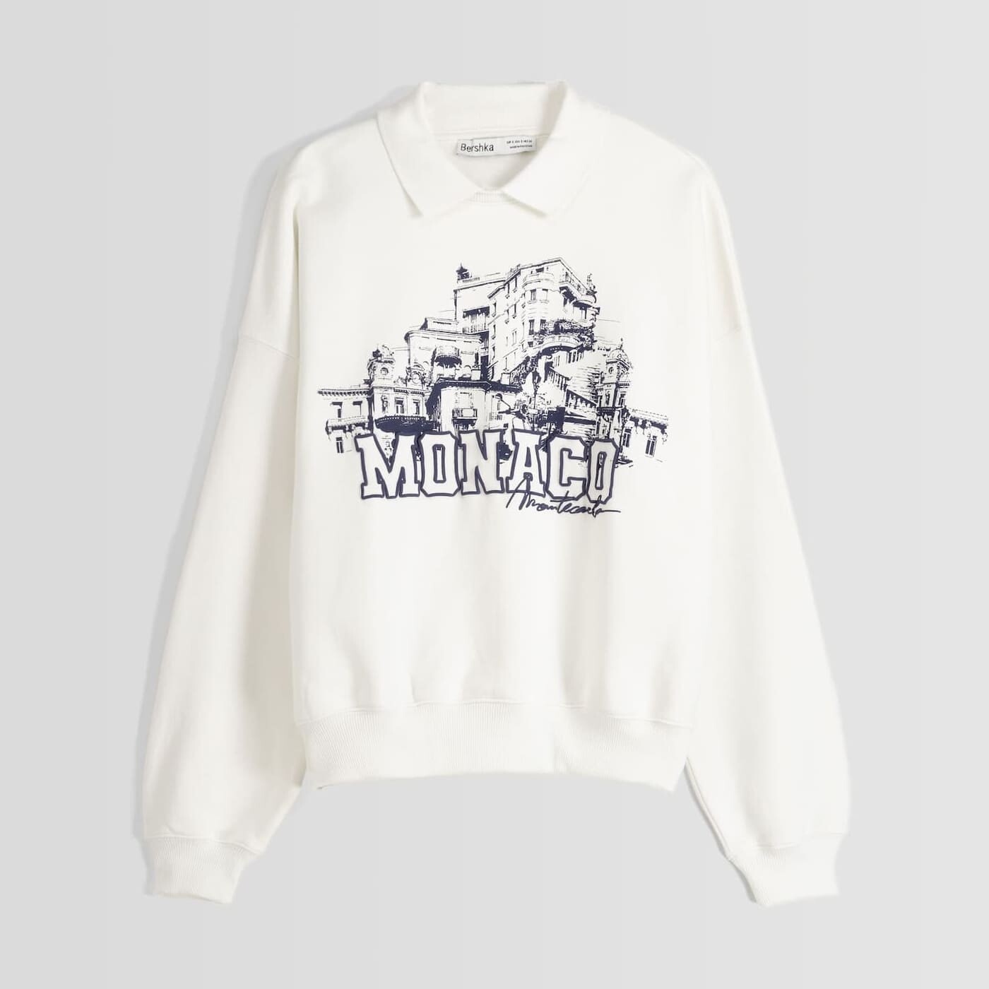 

Свитшот Bershka Printed With Polo Collar, белый