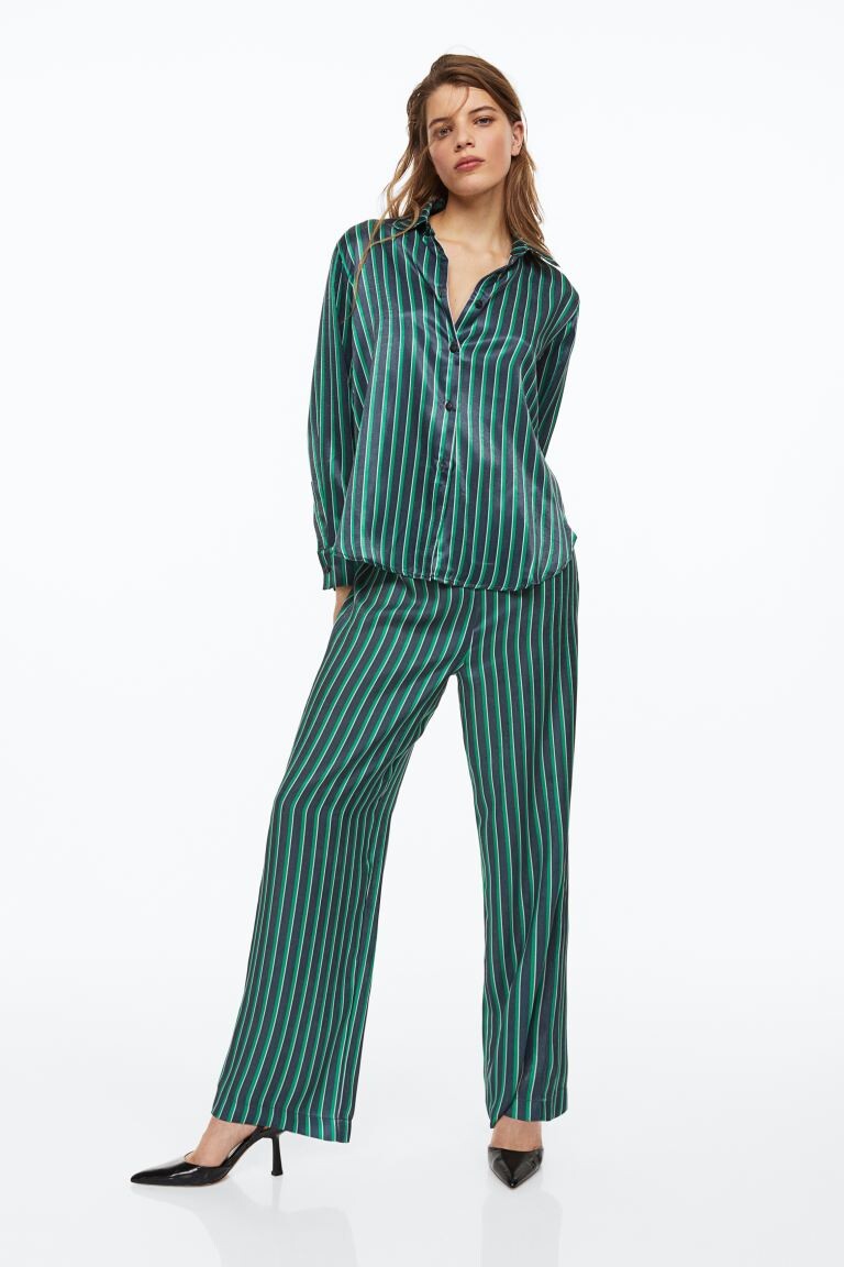 

Атласные брюки H&M, зеленый/полосатый