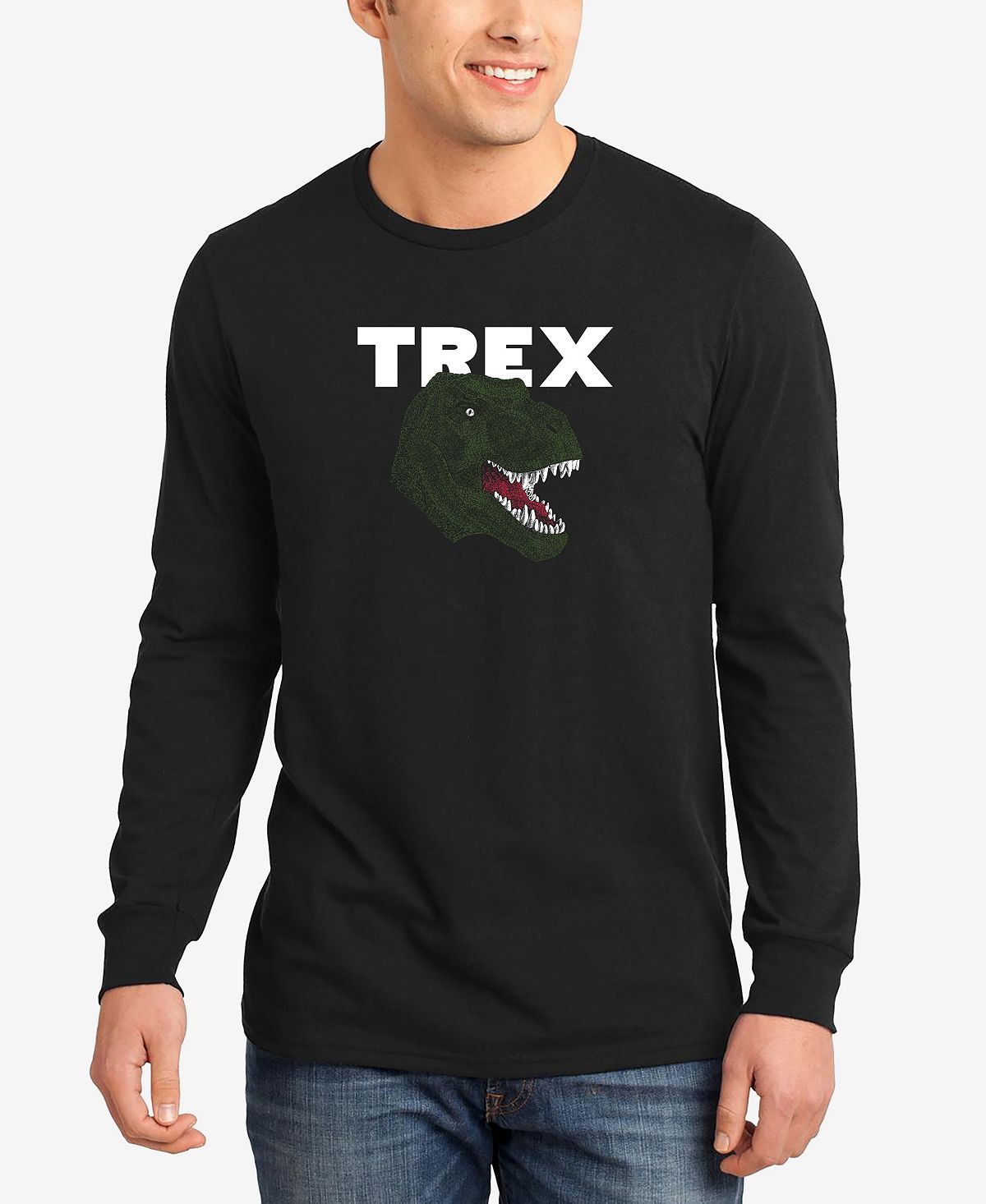 follow that t rex Мужская футболка word art с длинным рукавом t-rex head LA Pop Art, черный