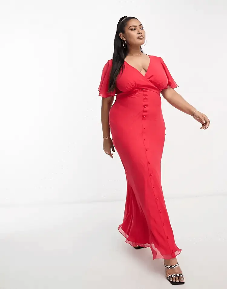 

Платье-миди с рукавами-воланами Asos Design, красный