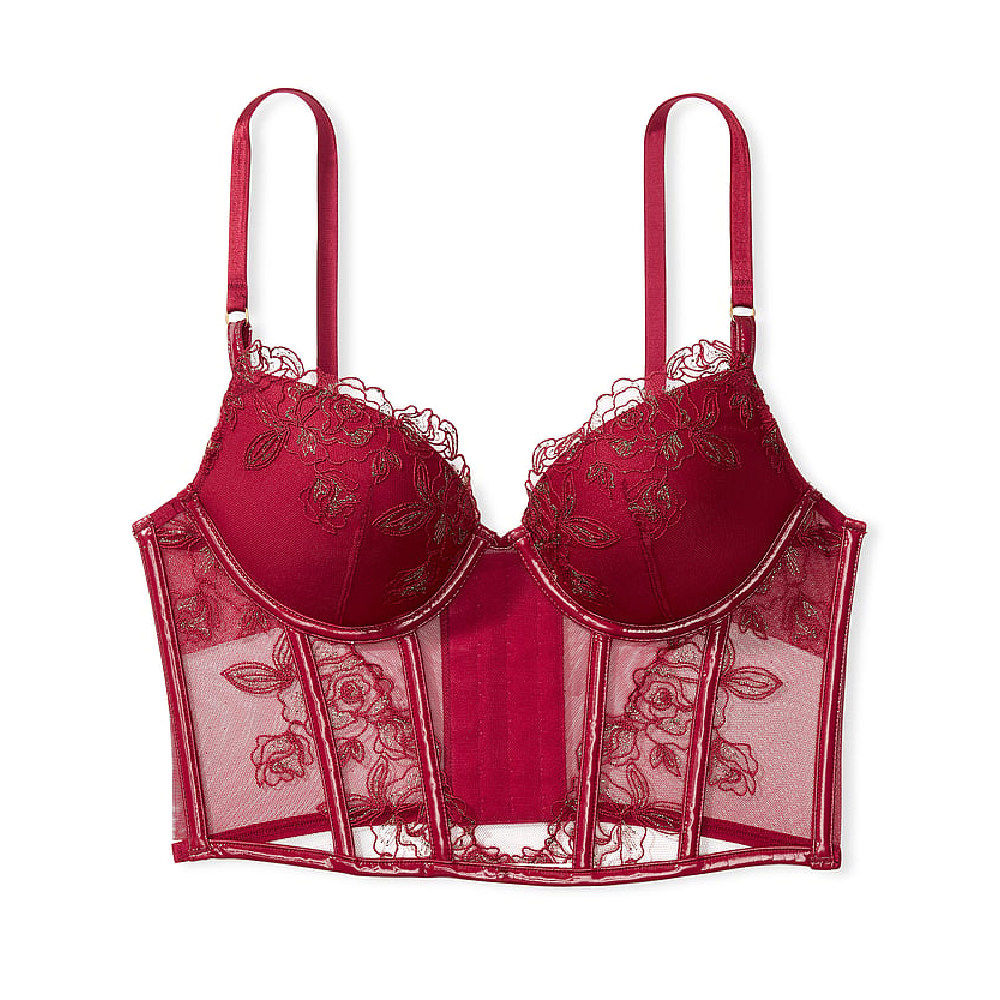 цена Корсетный топ Victoria's Secret Very Sexy Rose Embroidered Push-Up, красный