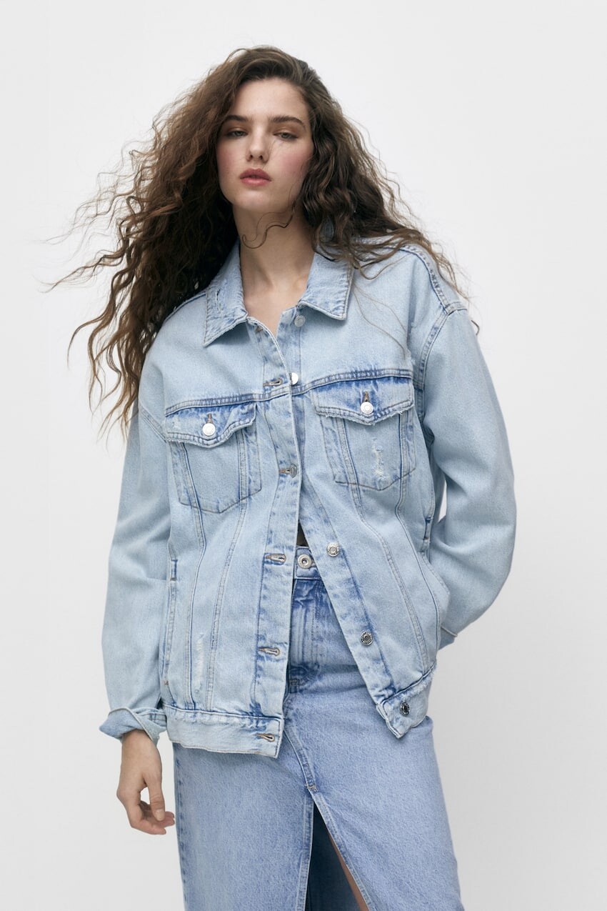 

Джинсовая куртка с передними карманами Pull&Bear, бледно-голубой
