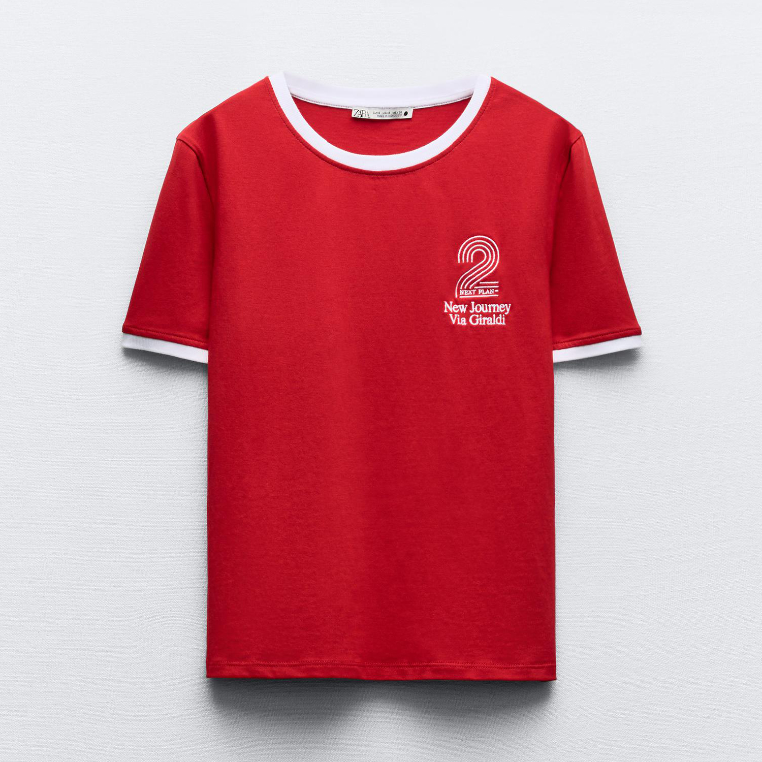 Футболка Zara With Contrast Trims, красный рубашка zara with contrast stripe черный