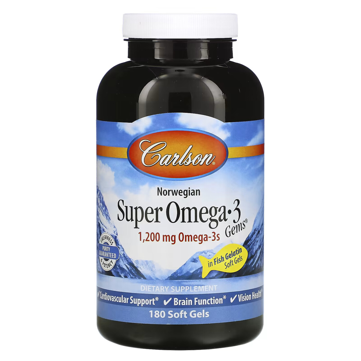 

Рыбий жир Super Omega-3 Gems Carlson Norwegian 600 мг, 180 мягких желатиновых капсул