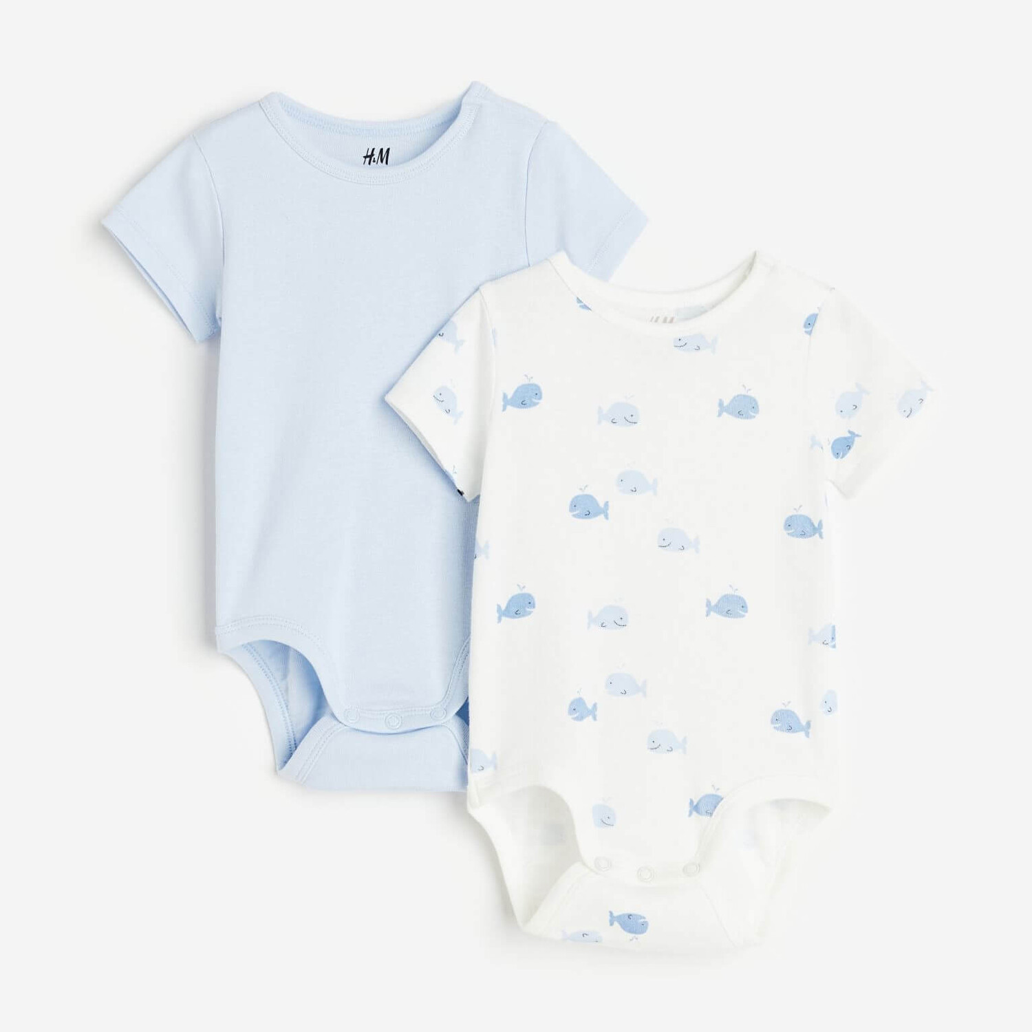 

Комплект боди H&M Whales Short-sleeved, 2 пары, светло-голубой