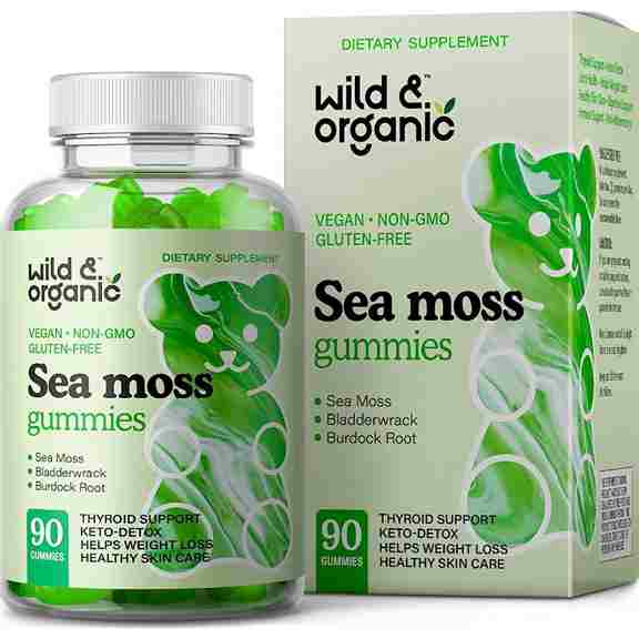 жевательная конфета антипроблемная конфета 10 г Комплекс с морским мхом Wild & Organic Sea Moss Gummies, 90 жевательных конфет