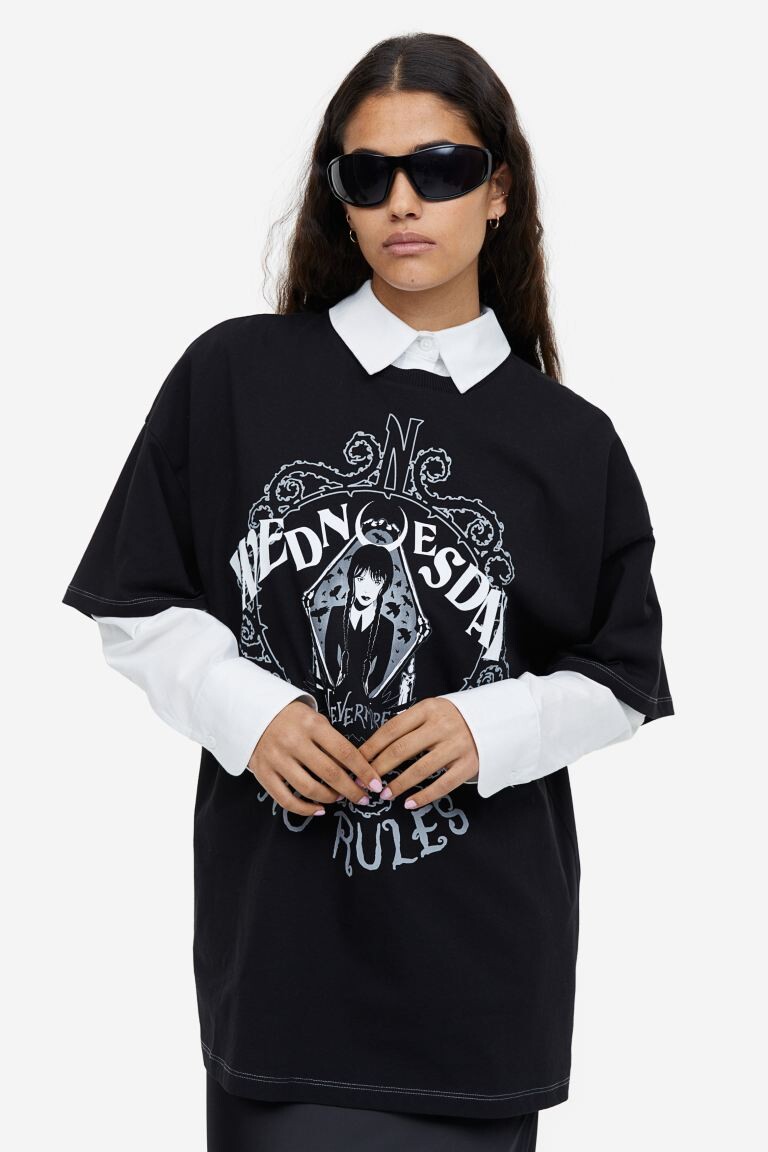 

Футболка оверсайз с принтом H&M, черный/среда