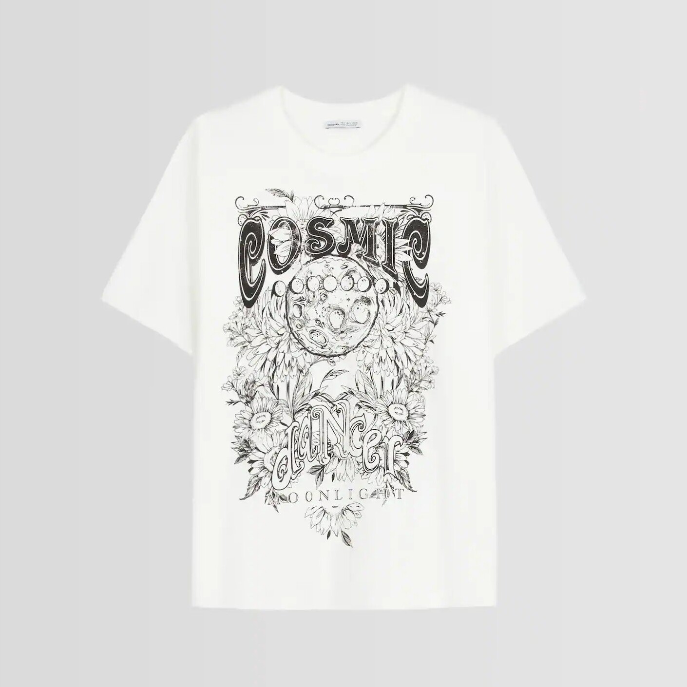 

Футболка Bershka Short Sleeve With Print, кремовый, Бежевый